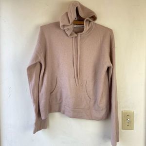 Project Naadam 100% Cashmere Front Pouch Drawstring Hoodie Sweater Cropped Dusty